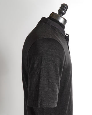 Gran Sasso Black Linen Henley Short Sleeve T-Shirt