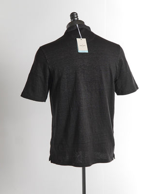 Gran Sasso Stretch Black Linen Henley T-Shirt