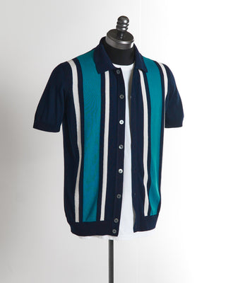 Gran Sasso Navy Striped Knit Polo Shirt