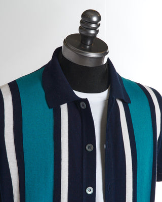 Gran Sasso Navy Striped Lightweight Knit Polo Shirt