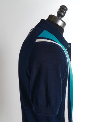 Gran Sasso Navy Striped Knit Polo Shirt