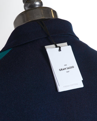 Gran Sasso Navy Striped Cotton Knit Polo Shirt