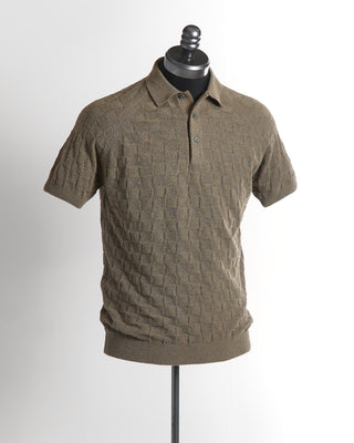 Gran Sasso Snuff Brown Terry Towel Checkered Polo Shirt