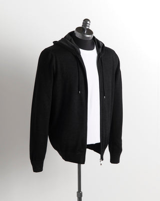 Gran Sasso Black Double Faced Wool Hoodie Sweater