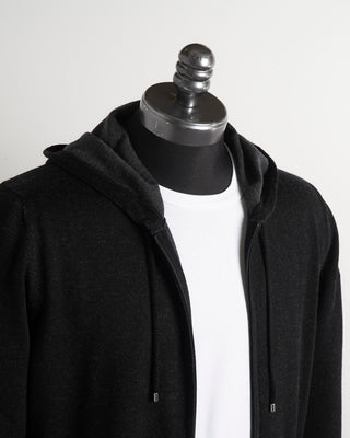 Gran Sasso Black Double Faced Wool Hoodie Sweater