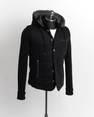 Gran Sasso Black Hybrid Sartorial Sweater Jacket w/ Removable Hood