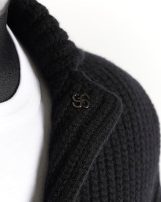 Gran Sasso Black Pearl Stitch Cardigan Sweater Lapel