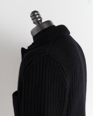 Gran Sasso Black Pearl Stitch Cardigan Sweater
