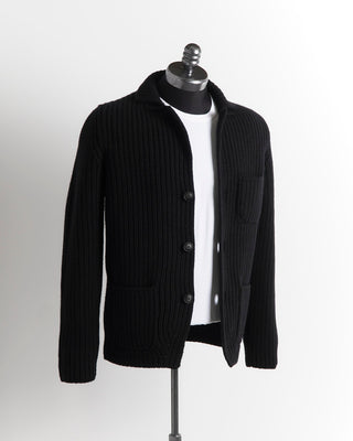 Gran Sasso Black Pearl Stitch Cardigan Sweater