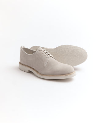 Heschung Cooper Veau Velours  Pearl White Suede Derby Shoes