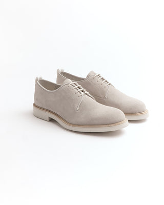 Heschung Cooper Veau Velours  Pearl White Suede Derby Shoe