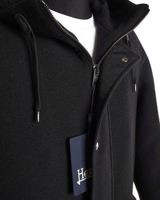 Herno-Tech' Mix Media Waterproof Melton Wool Fishtail Parka  Coat