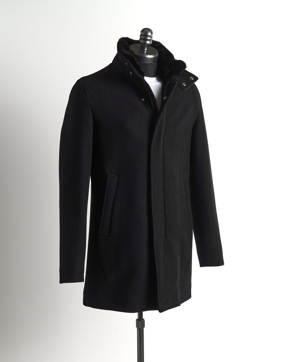 BEAVER MELTON STAND COLLAR COAT-