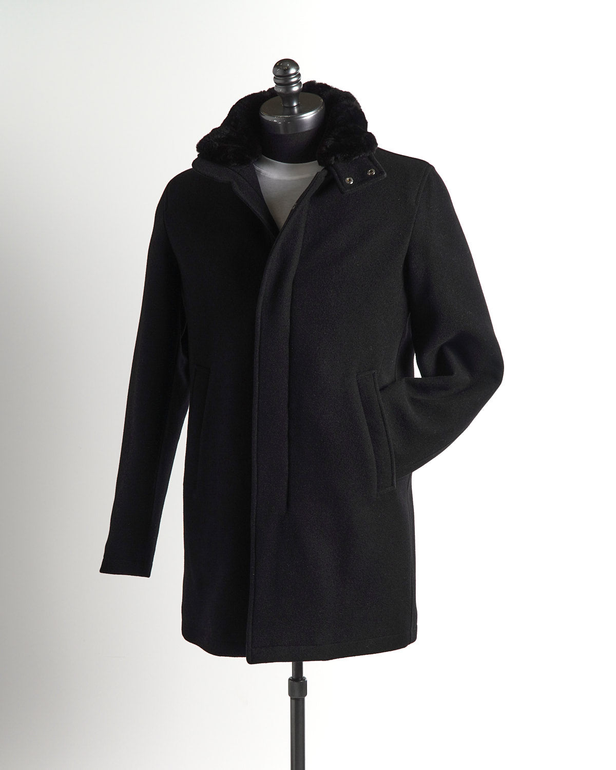 Herno-Tech Melton Wool Beaver Collar Coat / Black