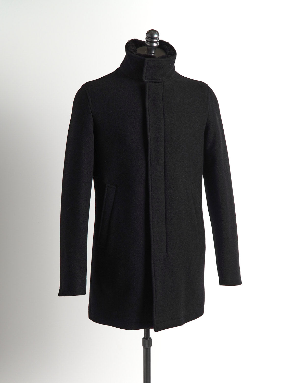 Herno-Tech Melton Wool Beaver Collar Coat / Black