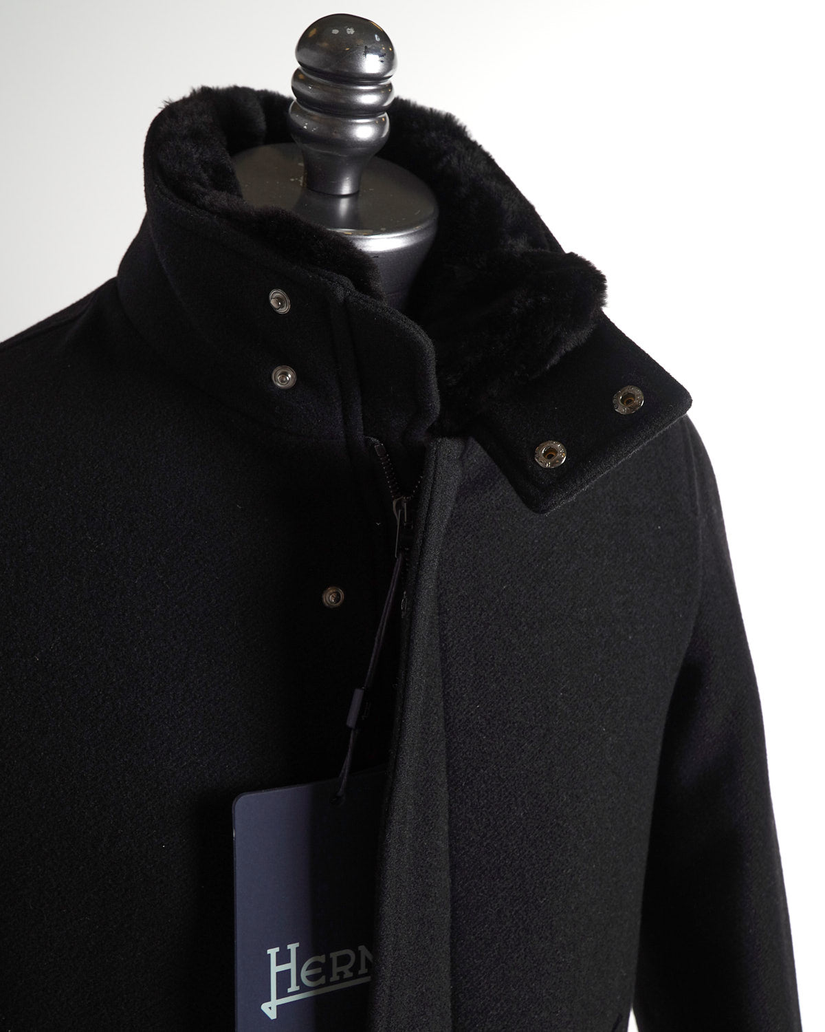 Herno-Tech Melton Wool Beaver Collar Coat / Black