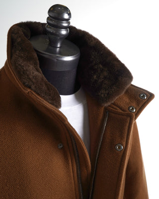 Herno-Tech' Cognac Brown Melton Wool Beaver Collar Topcoar