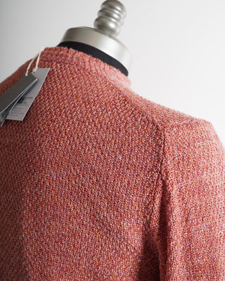 Inis Meáin Pink Linen All Over Moss Stitch Linen Crewneck Sweater