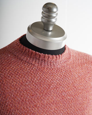 Inis Meáin Pink Linen All Over Moss Stitch Linen Crewneck Sweater