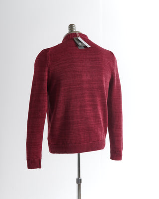 Inis Meáin Berry Red Washed Linen Quarter Zip Neck Sweater