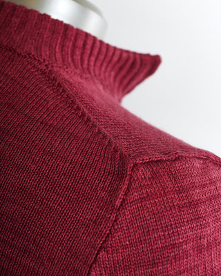Inis Meáin Berry Red Washed Linen Quarter Zip Neck Sweater