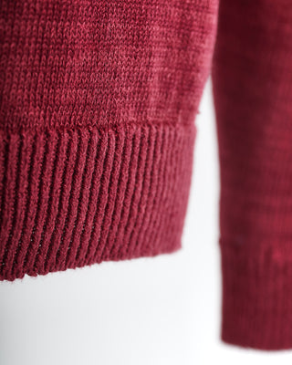 Inis Meáin Berry Red Washed Linen Quarter Zip Neck Sweater