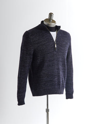 Inis Meáin Navy Washed Linen Quarter Zip Neck Sweater