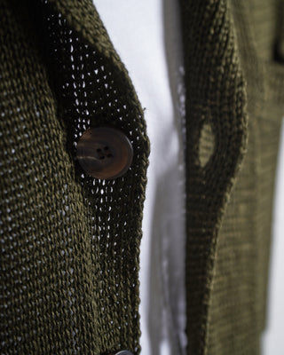 Inis Meáin Green Classic Unwashed Linen Pub Jacket Sweater