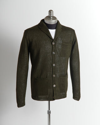 Inis Meáin Green Classic Unwashed Linen Pub Jacket Sweater