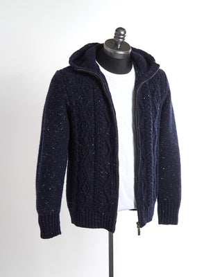 Inis Meáin Aran Cable Navy Donegal Hoodie Sweater