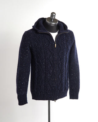 Inis Meáin Aran Cable Navy Hoodie Sweater