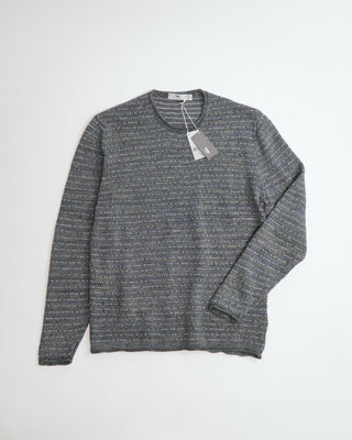 Inis Meáin Blue Sage Washed Linen 'Fanach' Rolled Edge Crewneck Sweater