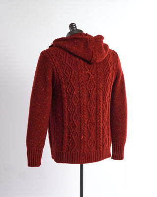 Inis Meáin Red Donegal Aran Cable Hoodie Sweater