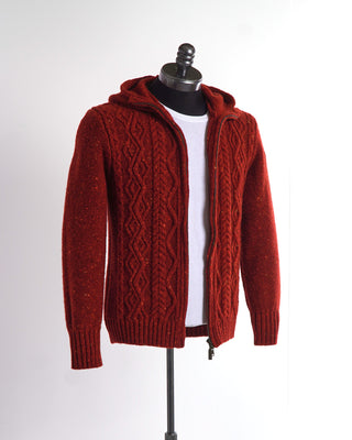 Inis Meáin Red Donegal Aran Cable Hoodie
