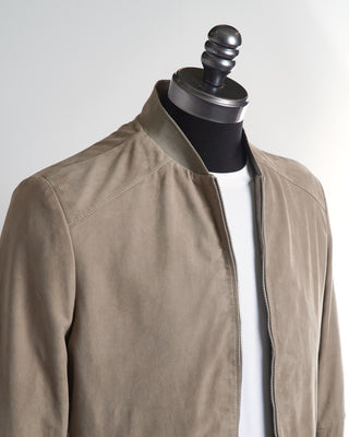 Jack Victor Water Repellant Taupe Leather Suede Bomber Jacket 