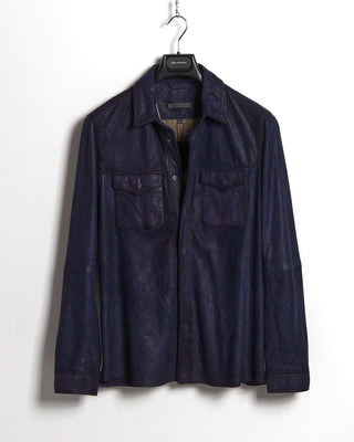 John Varvatos Izzy Indigo Blue Leather Shirt Jacket
