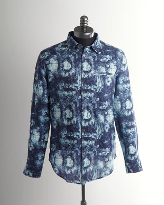 John Varvatos Blue Abstract Print Linen Shirt