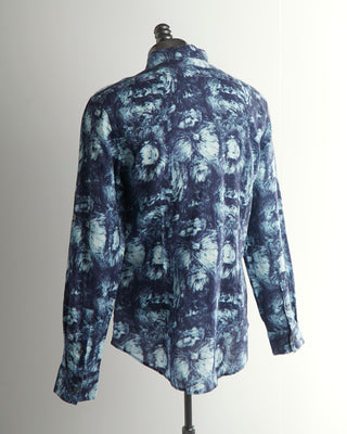 John Varvatos Blue Abstract Print Linen Shirt