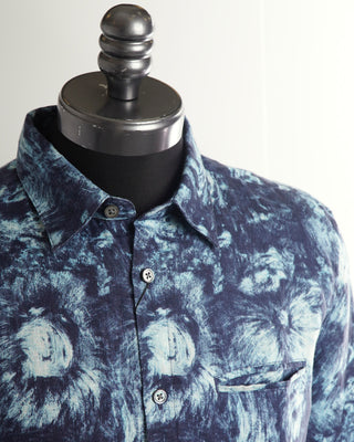John Varvatos Blue Abstract Print Linen Shirt