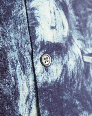 John Varvatos Blue Abstract Print Linen Shirt