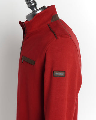 Bugatti Red Brushed Cotton Jersey Quarter Zip Sweater