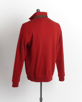Bugatti Red Brushed Cotton Jersey Quarter Zip Sweater Back