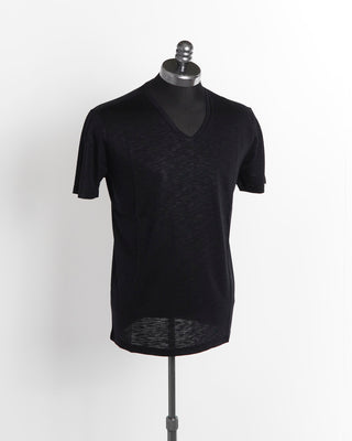 John Varvatos Black V-Neck T-Shirt W Slub Yarn