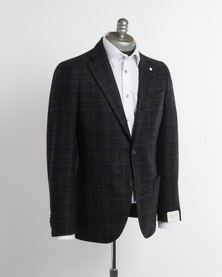 L.B.M. 1911 Wool & Cashmere Blue Black Shadow Check Soft Jacket