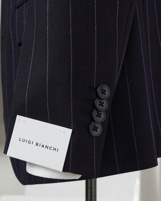 Luigi Bianchi Mantova Carlo Barbera 'Lana Viva' Navy Bold Stripe Peak Lapel Suit