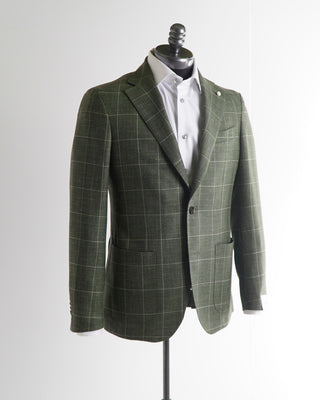 Luigi Bianchi Mantova Olive Green Wool Silk Summer Check Sport Jacket