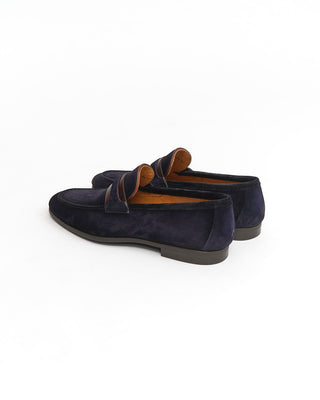 Magnanni 'Daniel' Navy Suede with brown strap Leather Loafers with Rubber Comfort Sole