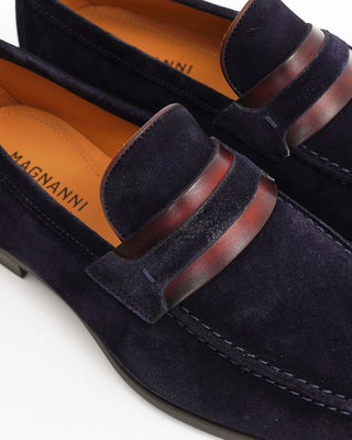 Magnanni 'Daniel' Navy Suede with brown strap Leather Loafers