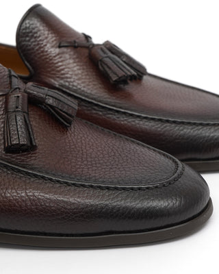 Magnanni Tassle Pebble Grain Brown Leather Loafers with Rubber Flex Soles