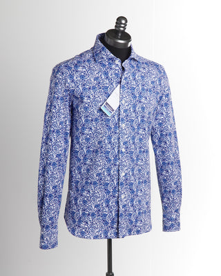 Orian Active Stretch Blue Paisley Floral Shirt 